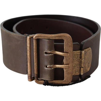 Ermanno Scervino Brown Leather Wide Bronze Buckle Waist Belt Belt