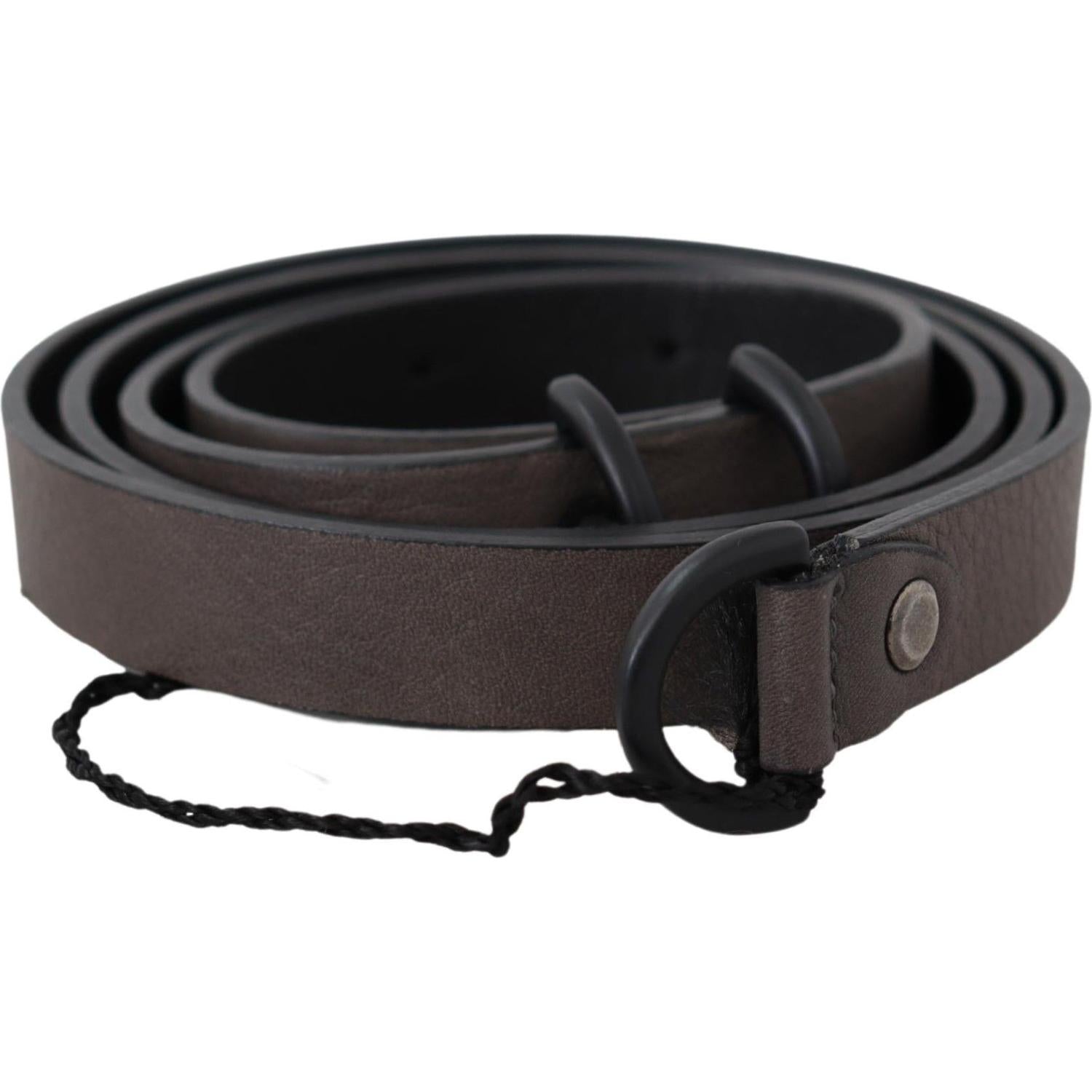 Costume National Brown Leather Skinny Round Buckle Belt