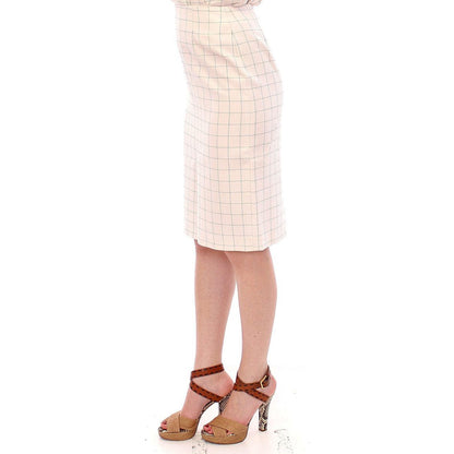 Andrea Incontri White Cotton Checkered Pencil Skirt