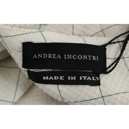 Andrea Incontri White Cotton Checkered Pencil Skirt