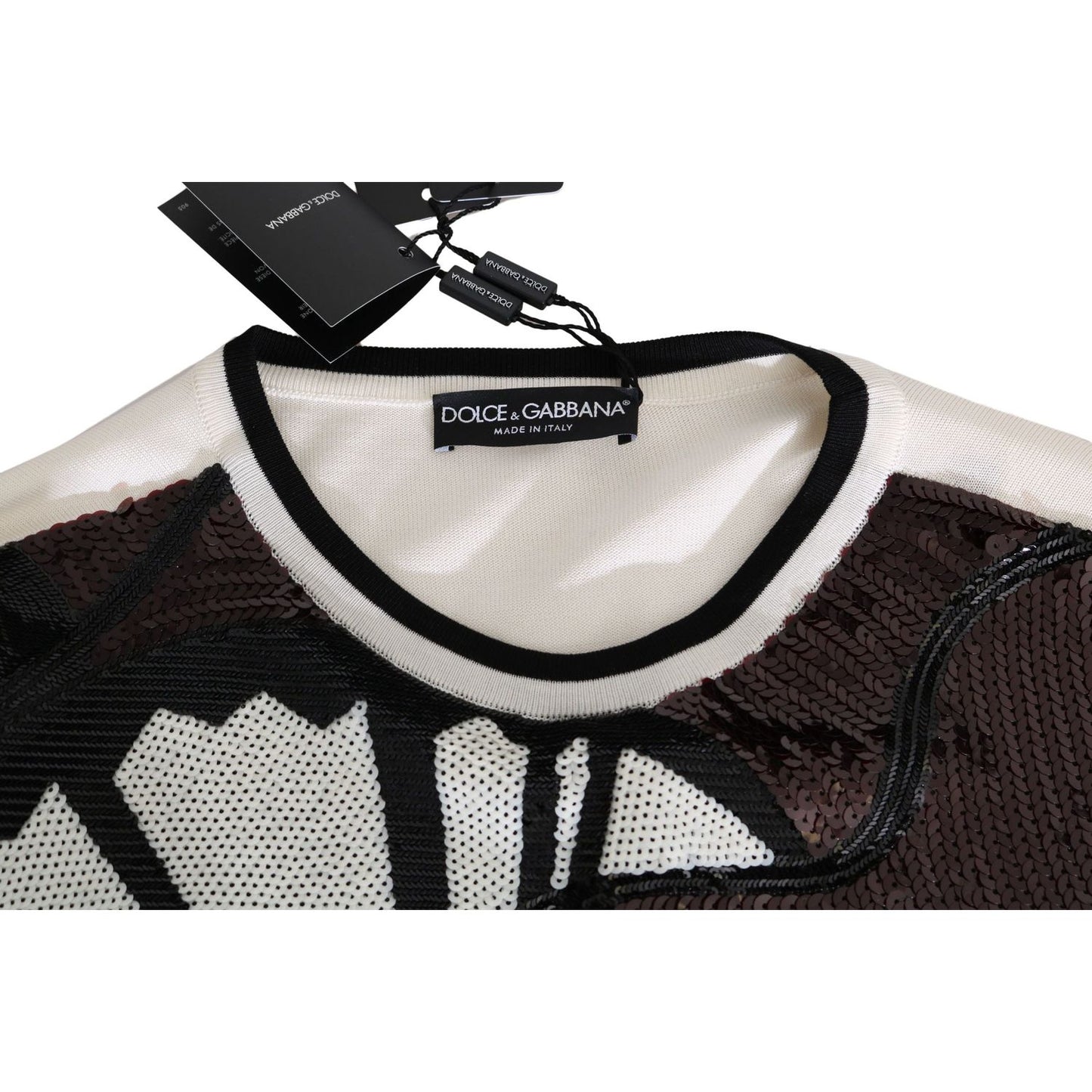 Dolce & Gabbana White Jazz Sequined Guitar Pullover Top Sweater