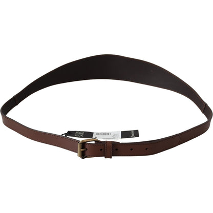 PLEIN SUD Brown Wide Leather Rustic Gold Metal Buckle Dark