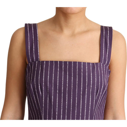 Dolce & Gabbana Purple Striped Cotton A-Line Stretch Dress
