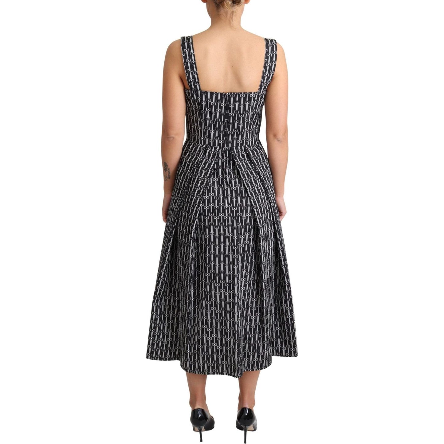 Dolce & Gabbana Black White Pattern Cotton A-Line Dress