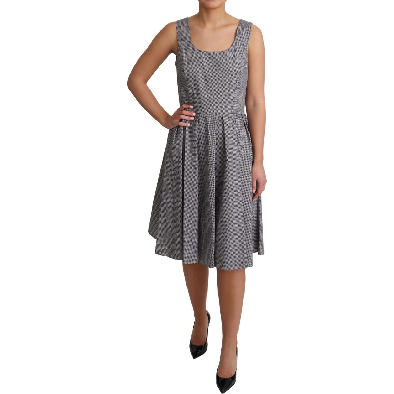 Dolce & Gabbana Blue Beige Geometric Cotton A-Line Dress