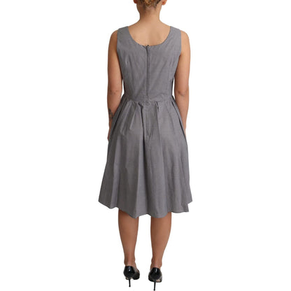 Dolce & Gabbana Blue Beige Geometric Cotton A-Line Dress