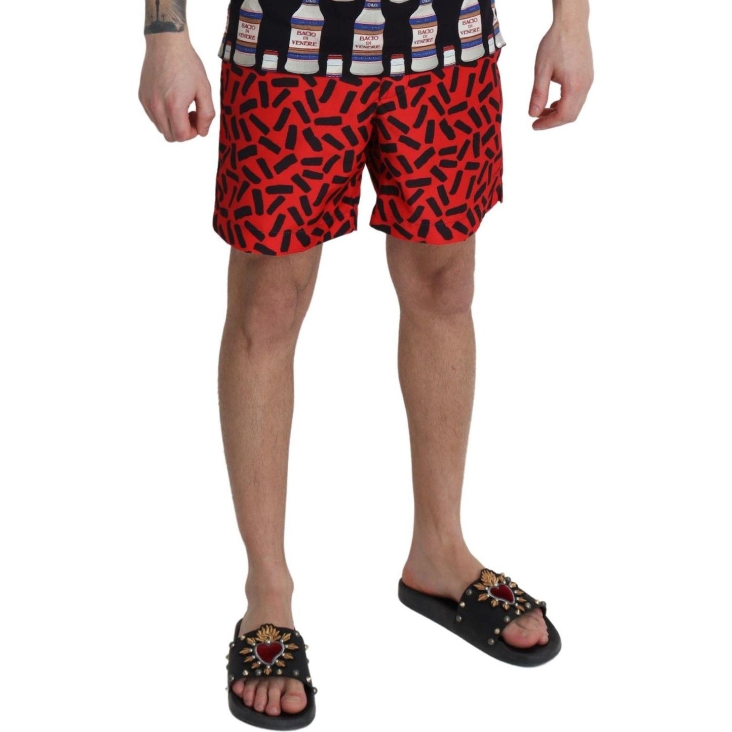 Dolce & Gabbana Red Patterned Beachwear Shorts Swimwear