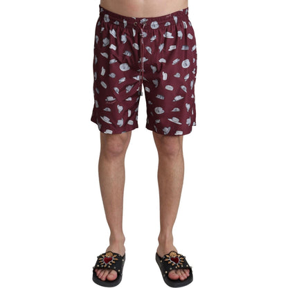 Dolce & Gabbana Maroon Hats Print Beachwear Shorts Swimwear