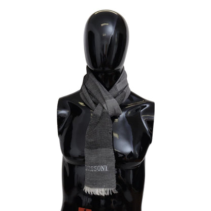 Missoni Gray Striped Wool Unisex Neck Wrap Fringes Scarf