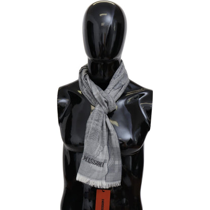 Missoni Gray Floral Wool Unisex Neck Wrap Fringes Scarf