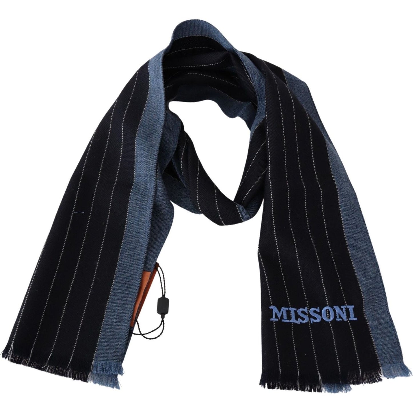 Missoni Black Blue Striped Wool Unisex Wrap scarf