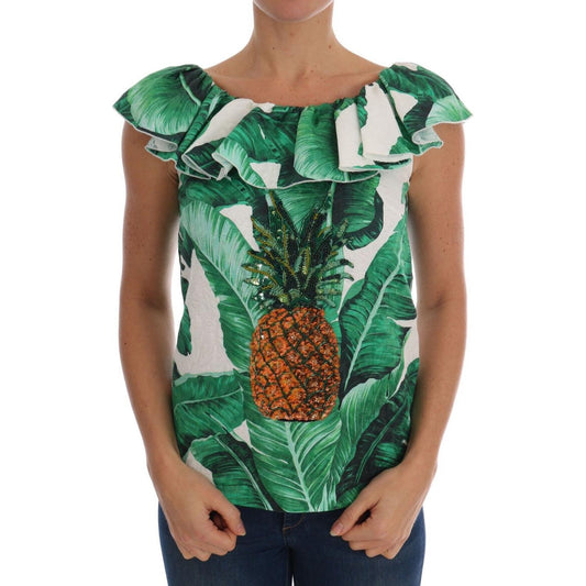 Dolce & Gabbana Pineapple Banana Sequins Blouse T-shirt TSH1648-IT36