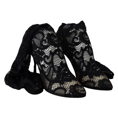 Dolce & Gabbana Black Taormina Lace Socks Boots Shoes Pumps