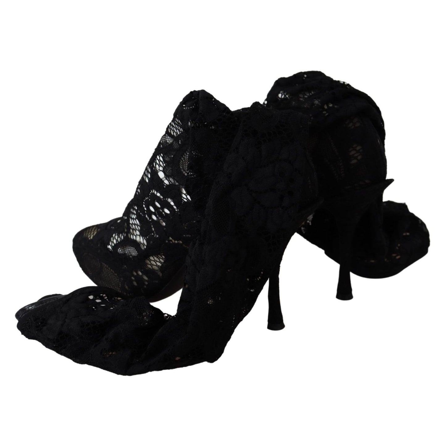 Dolce & Gabbana Black Taormina Lace Socks Boots Shoes Pumps