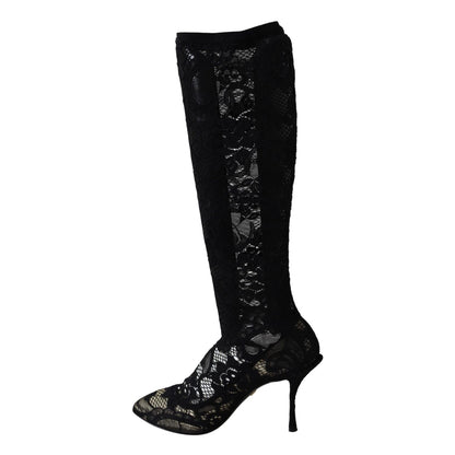 Dolce & Gabbana Black Taormina Lace Socks Boots Shoes Pumps