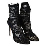 Dolce & Gabbana Black Lace Taormina High Heel Boots Shoes LA8977-36.5