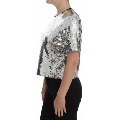 Dolce & Gabbana Silver Sequined Crewneck Blouse T-shirt Top