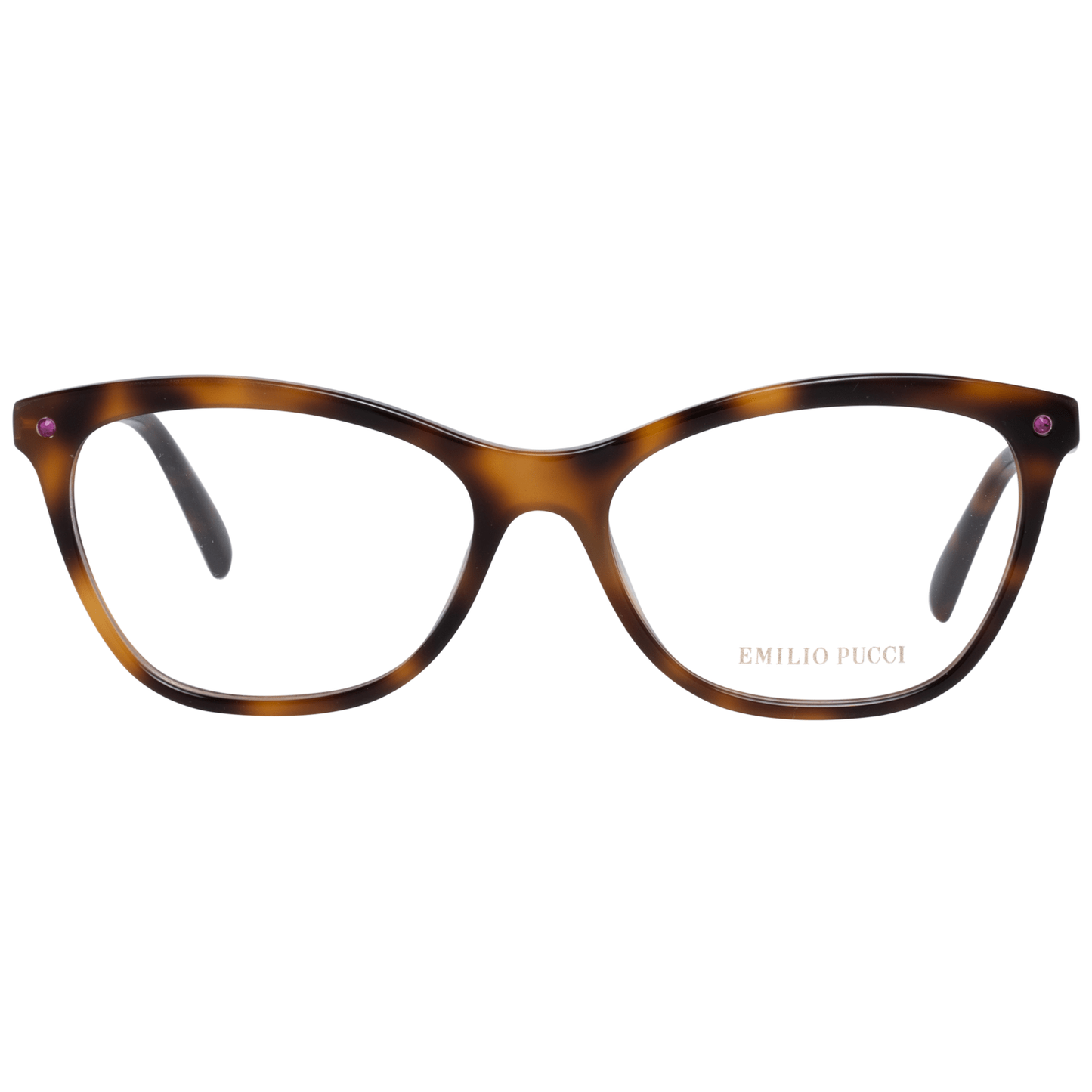 Front view of Emilio Pucci Brown Plastic Glasses (Frames) with full-rim frame, 54mm lenses, and included branded case.