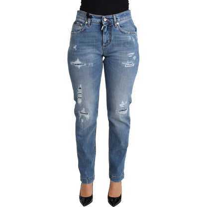 Dolce & Gabbana Blue Tattered Skinny Denim Cotton Blend Jeans