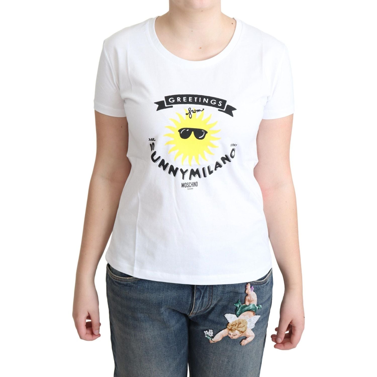 Moschino White Cotton Sunny Milano Print T-shirt