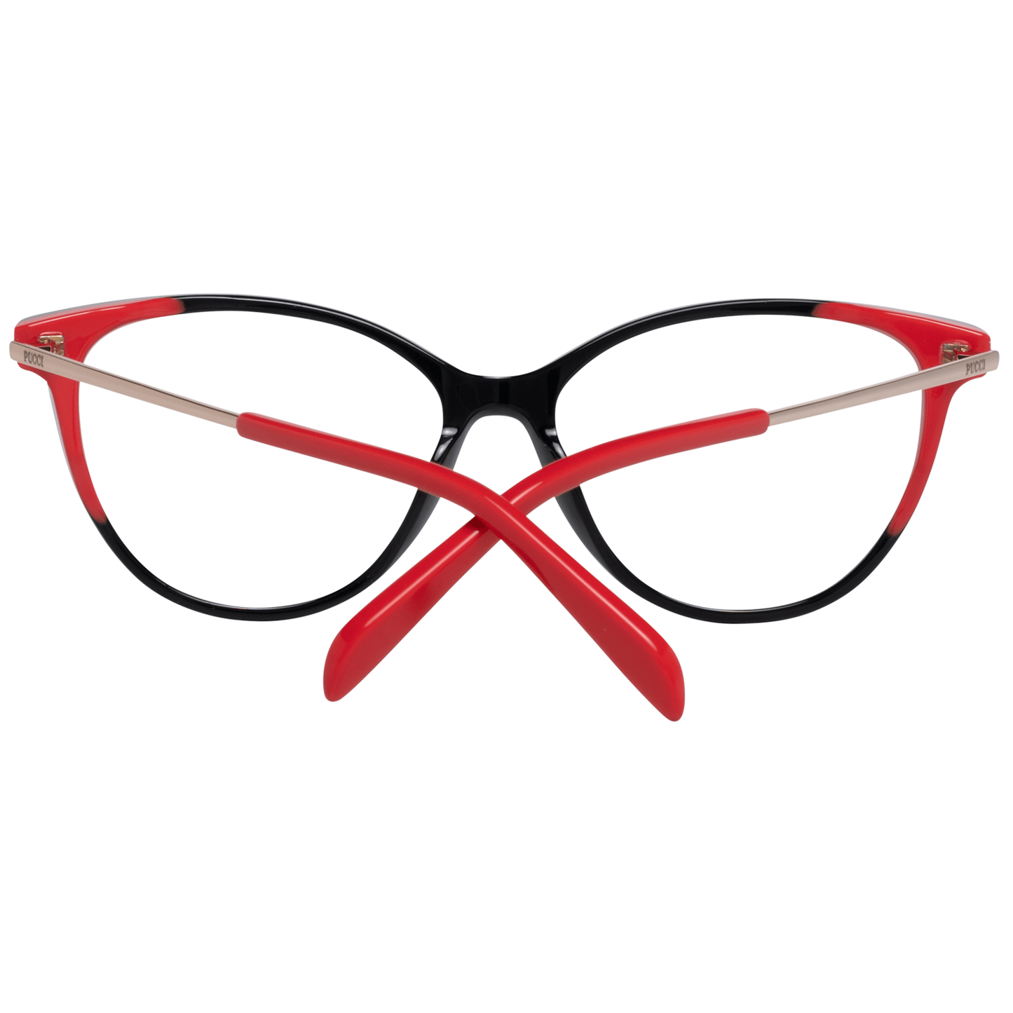 Front view of Emilio Pucci Black Plastic Glasses (Frames) with full-rim black frames and contrasting red accents, designed for women.