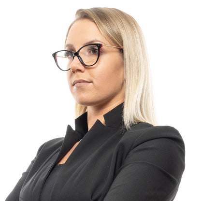 Woman wearing Emilio Pucci Black Plastic Glasses (Frames) with full-rim plastic frame, black color, and size 55-15-140.