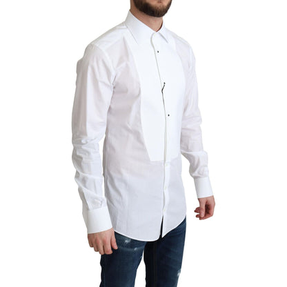 Dolce & Gabbana White Bib Cotton Poplin Men Formal Shirt