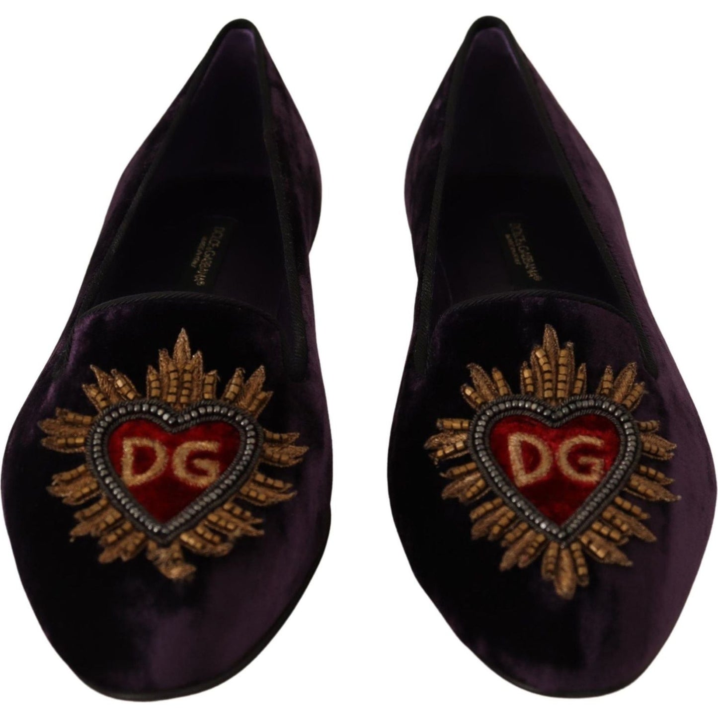 Dolce & Gabbana Purple Velvet DG Heart Loafers Flats Shoes