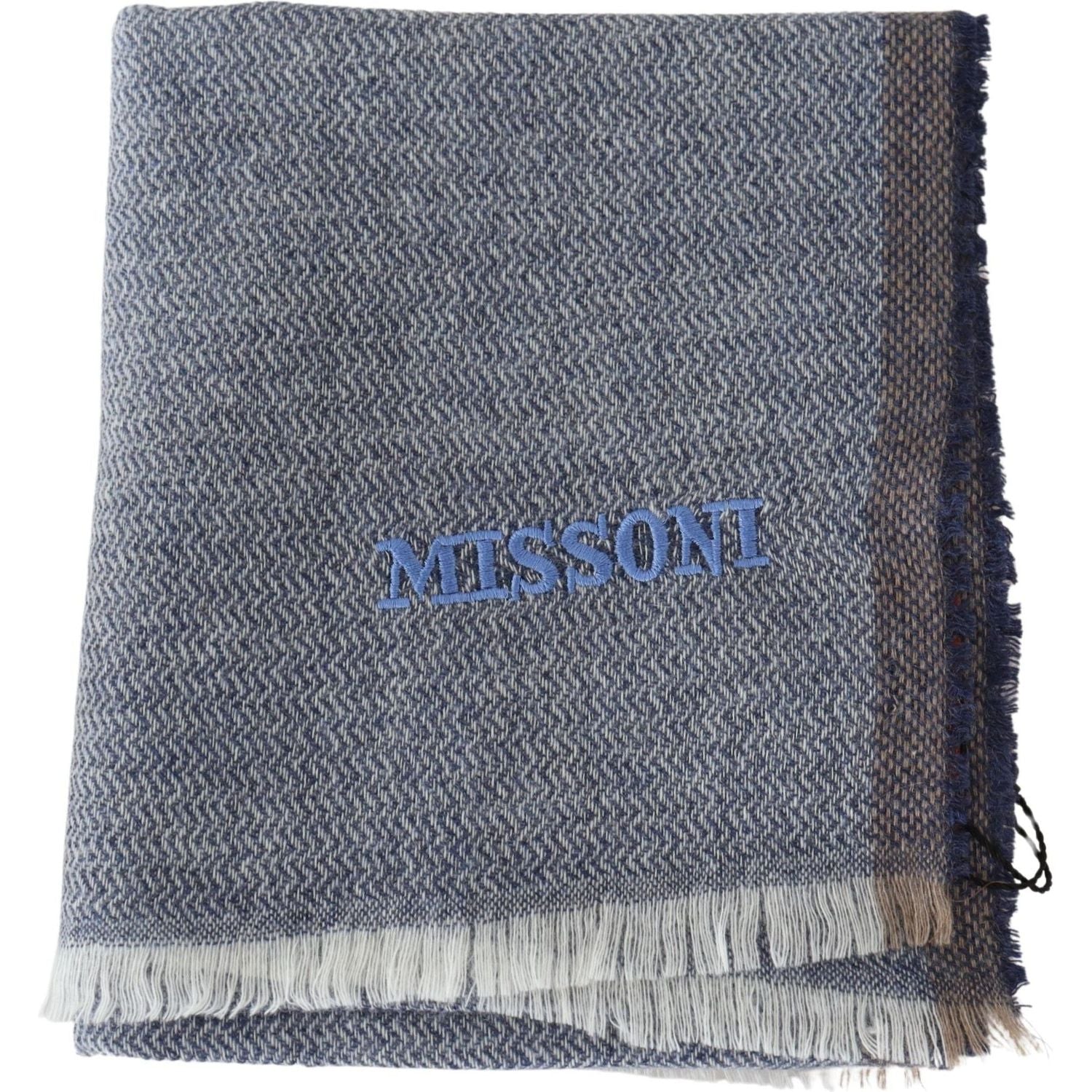 Missoni Gray Striped Wool Unisex Neck Wrap Fringes Scarf