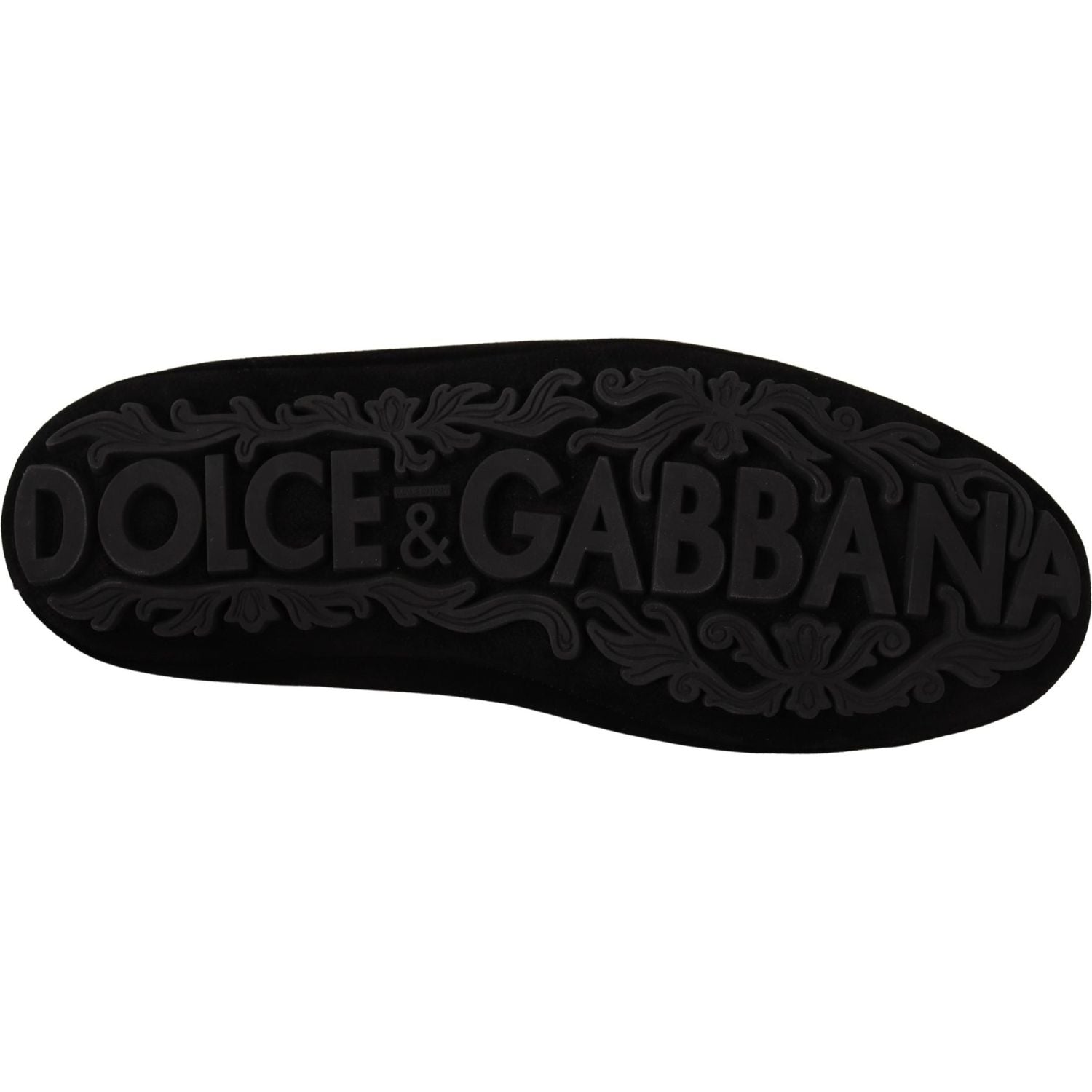 Dolce & Gabbana Black Leather Crystal Gold Crown Loafers Shoes