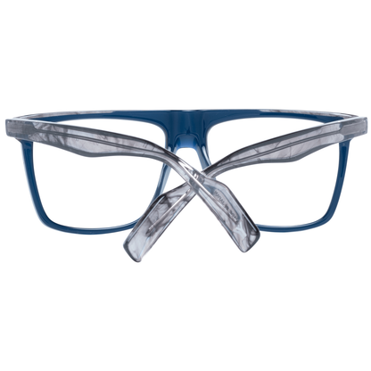 Yohji Yamamoto Blue Plastic Glasses (Frames) full-rim trapezium shape for men with demo lenses and blue plastic material, includes soft case.