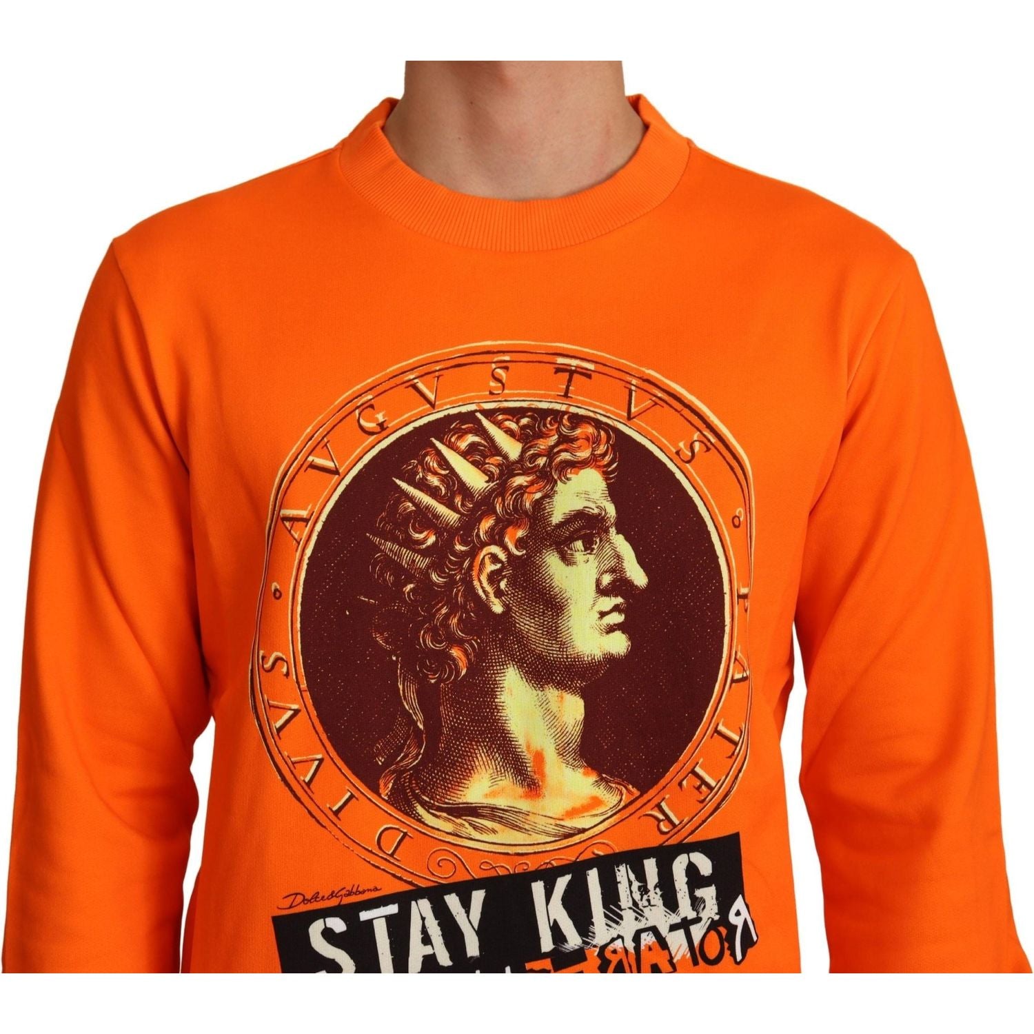 Dolce & Gabbana Orange King Ceasar Cotton Pullover Sweater