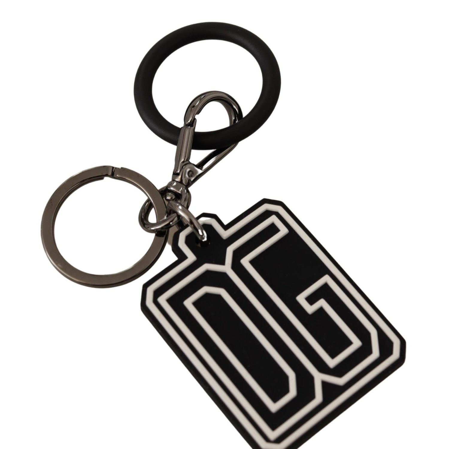 Dolce & Gabbana Black White DG Rubber Logo Silver Ring Keychain