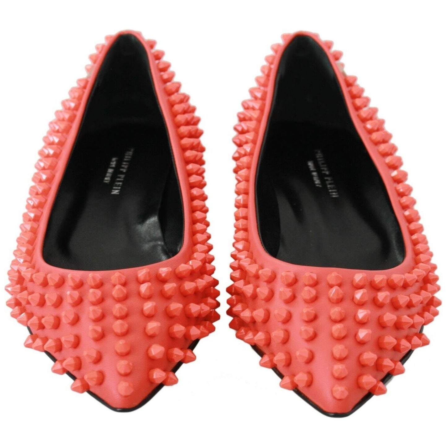 Philipp Plein Orange Leather Ballerina WHAT I DO Flats Shoes
