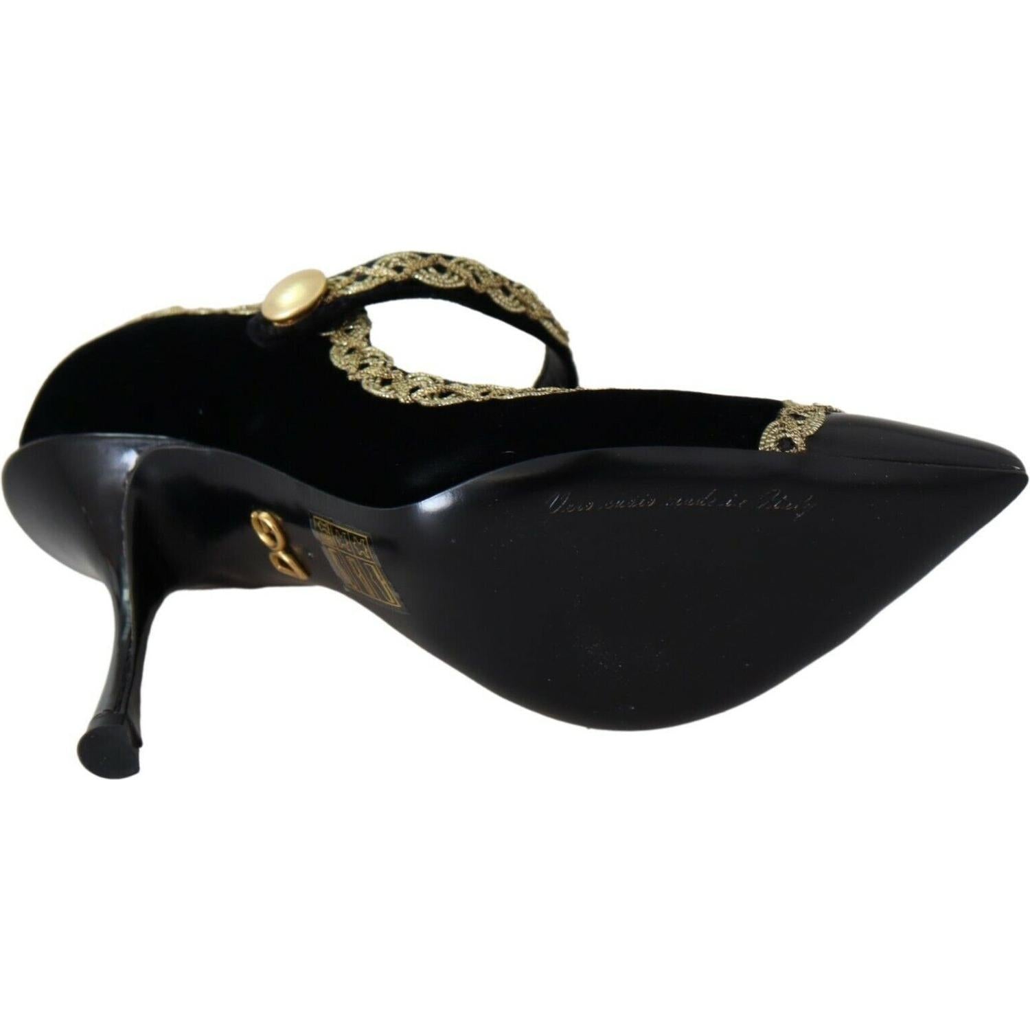 Dolce & Gabbana Black Embellished Velvet Mary Jane Pumps Shoes