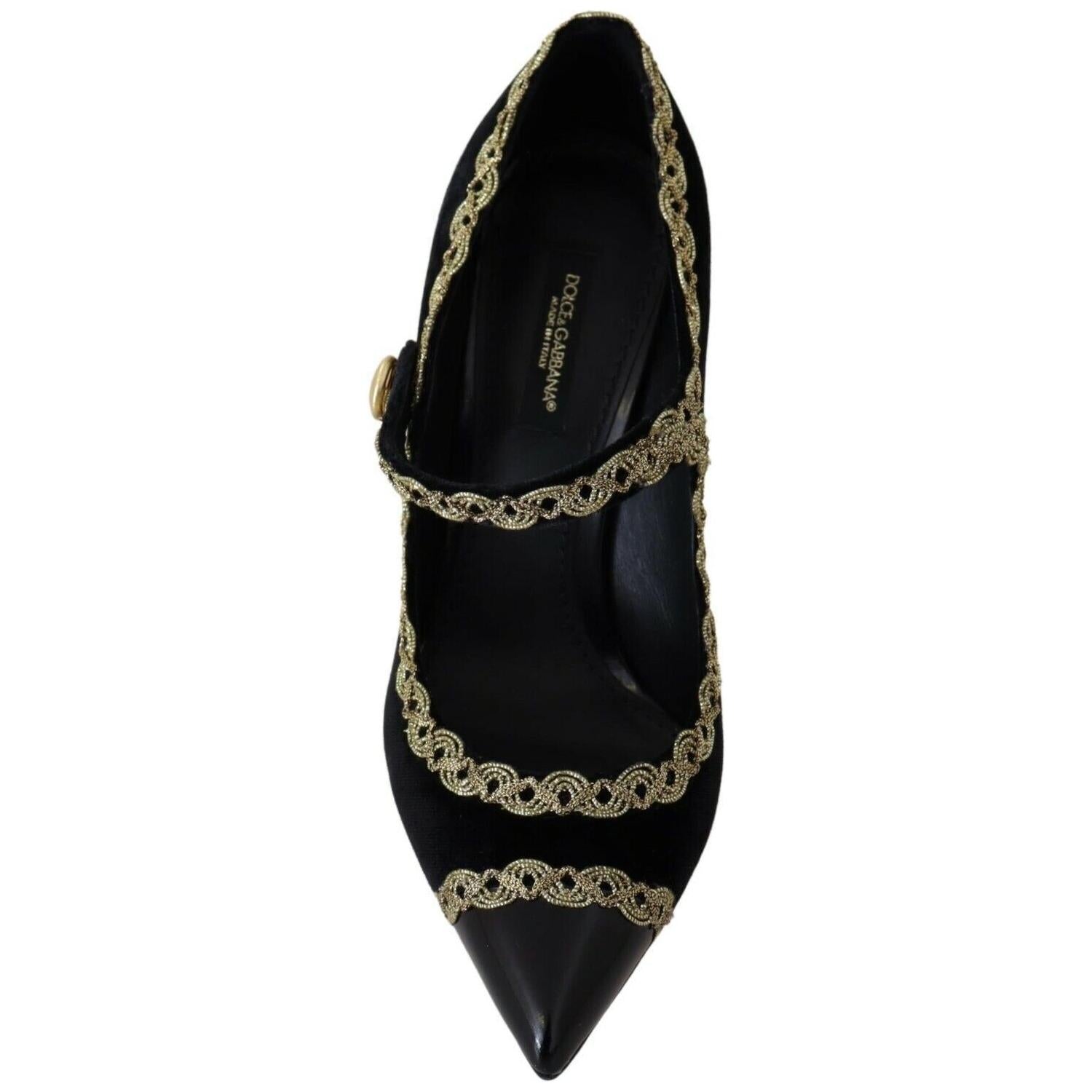 Dolce & Gabbana Black Embellished Velvet Mary Jane Pumps Shoes