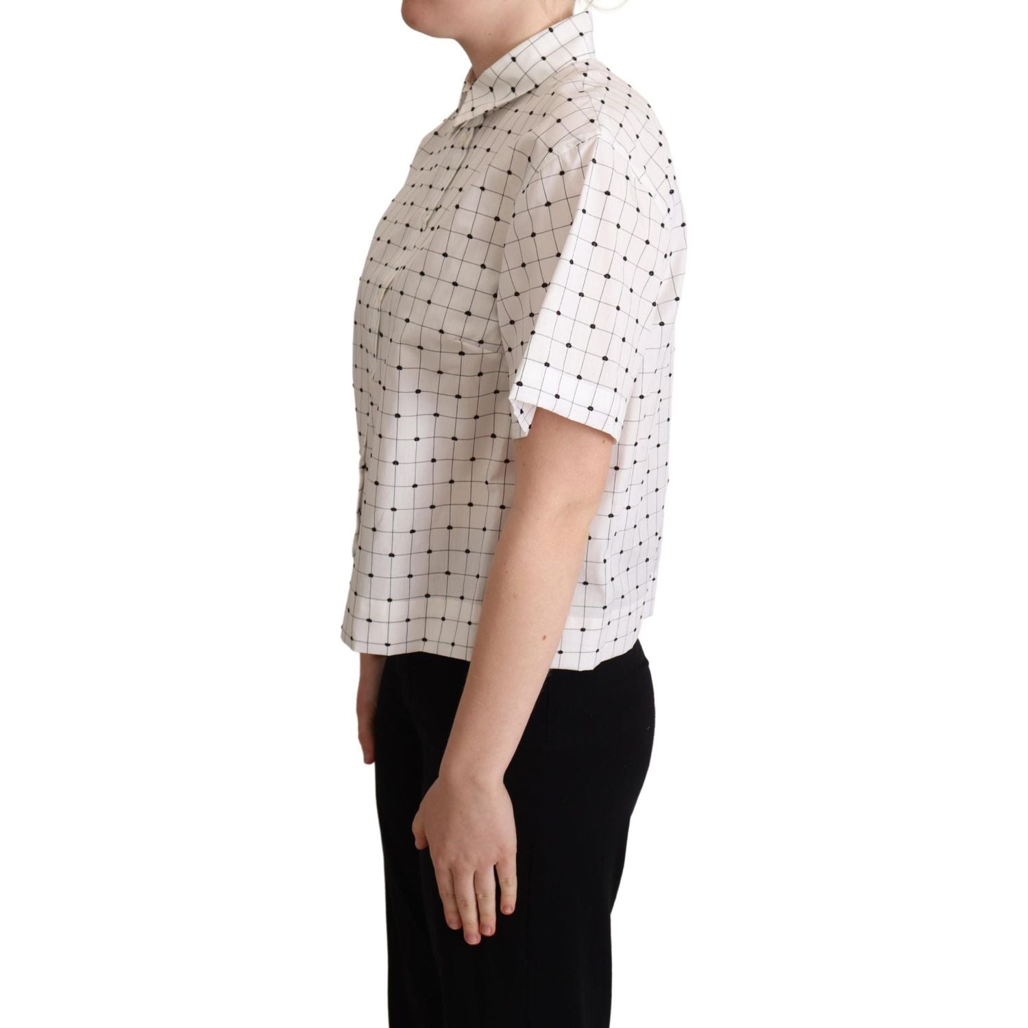 Dolce & Gabbana White Polka Dot Cotton Collared Shirt Top