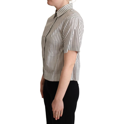 Dolce & Gabbana White Black Striped Collared Shirt Blouse Top
