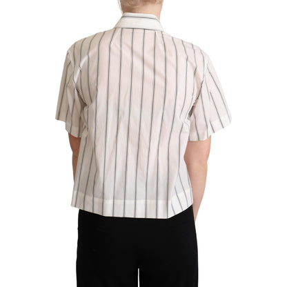 Dolce & Gabbana White Black Stripes Collared Shirt Top
