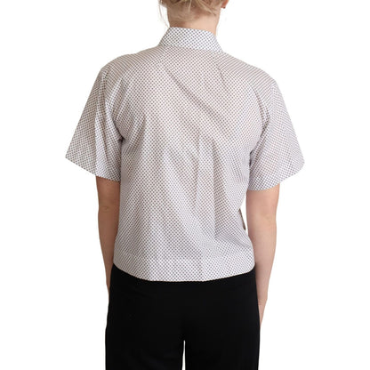 Dolce & Gabbana White Gray Polka Dots Collared Button Shirt