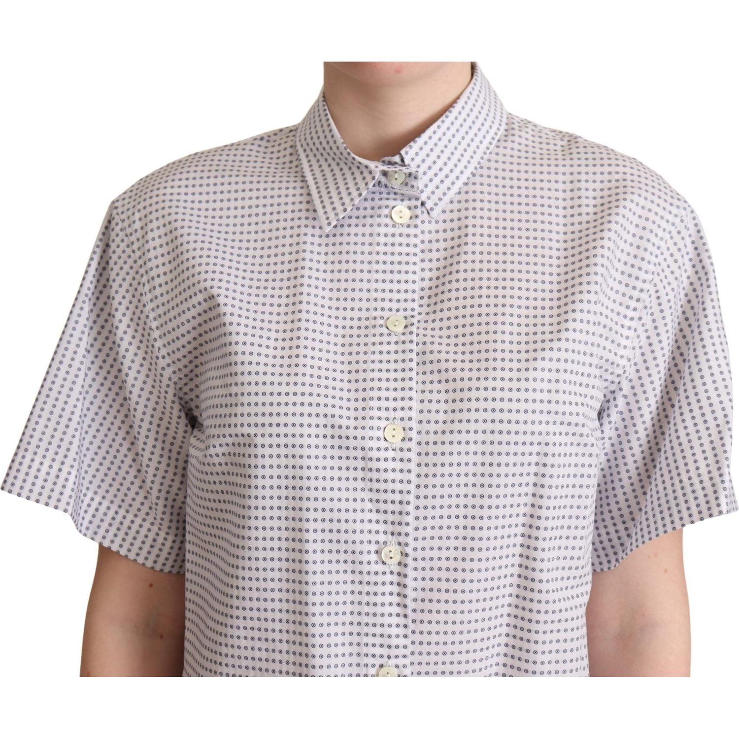 Dolce & Gabbana White Polka Dots Collared Blouse Shirt