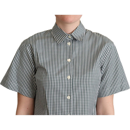 Dolce & Gabbana White Green Cotton Check Shirt Blouse Top