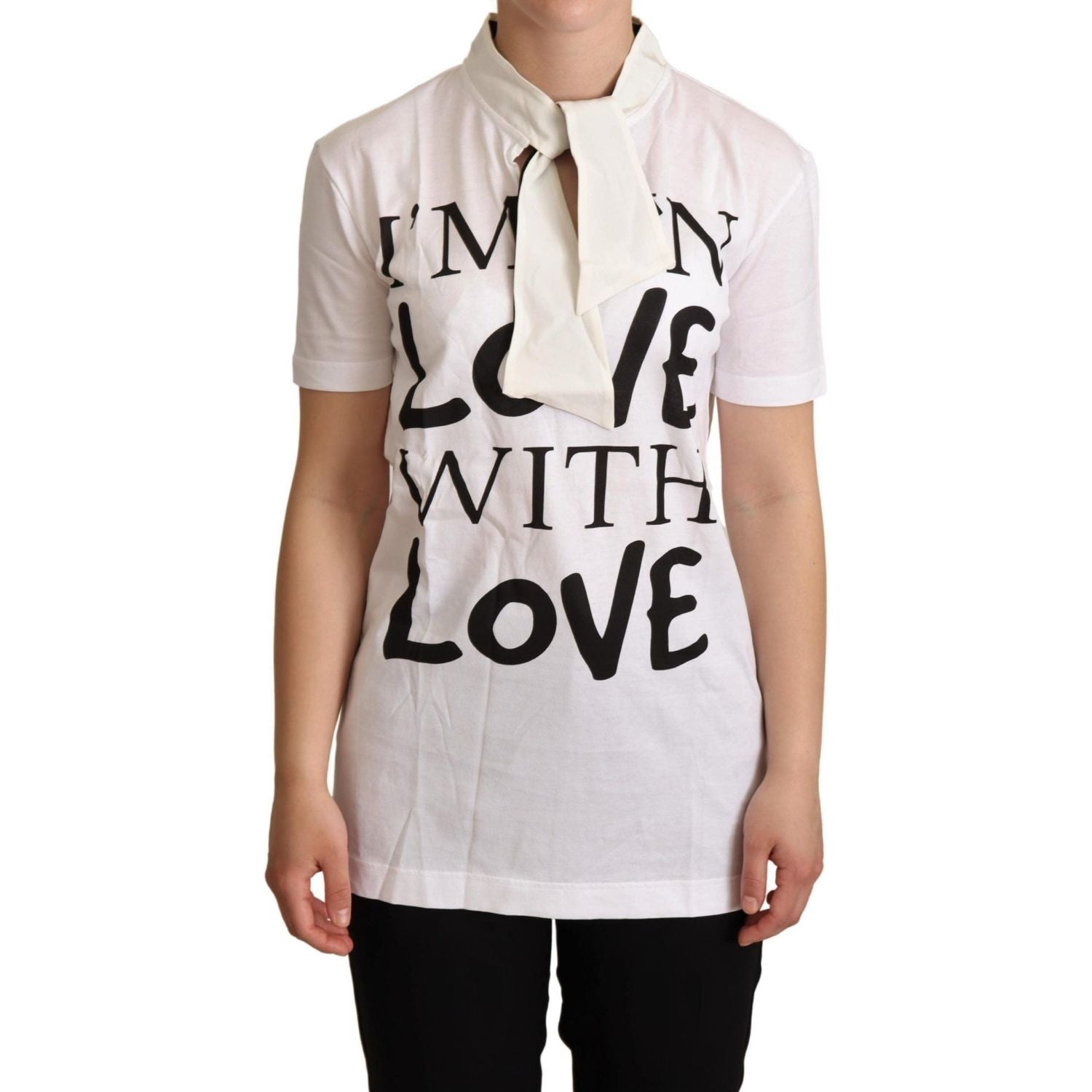 Dolce & Gabbana White Cotton Silk I'm In Love Top T-shirt