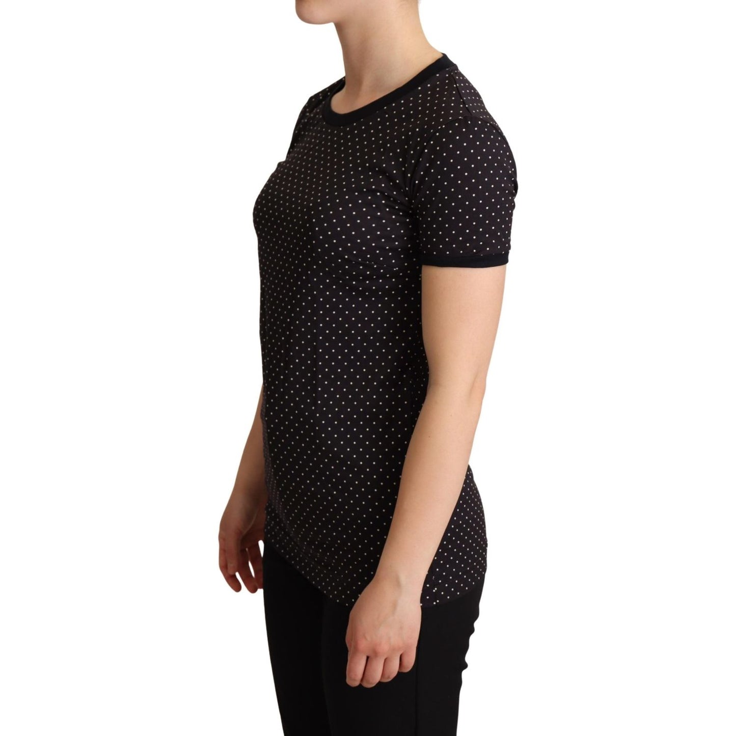 Dolce & Gabbana Black Dotted Crewneck Cotton T-shirt