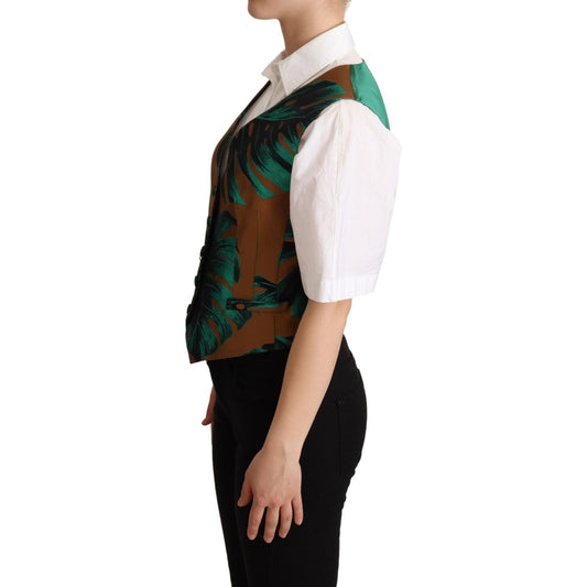 Dolce & Gabbana Green Jacquard Leaf Gold Waistcoat Vest TSH6000 -40