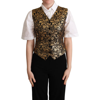 Dolce & Gabbana Black Gold Jacquard Silk Waistcoat Vest