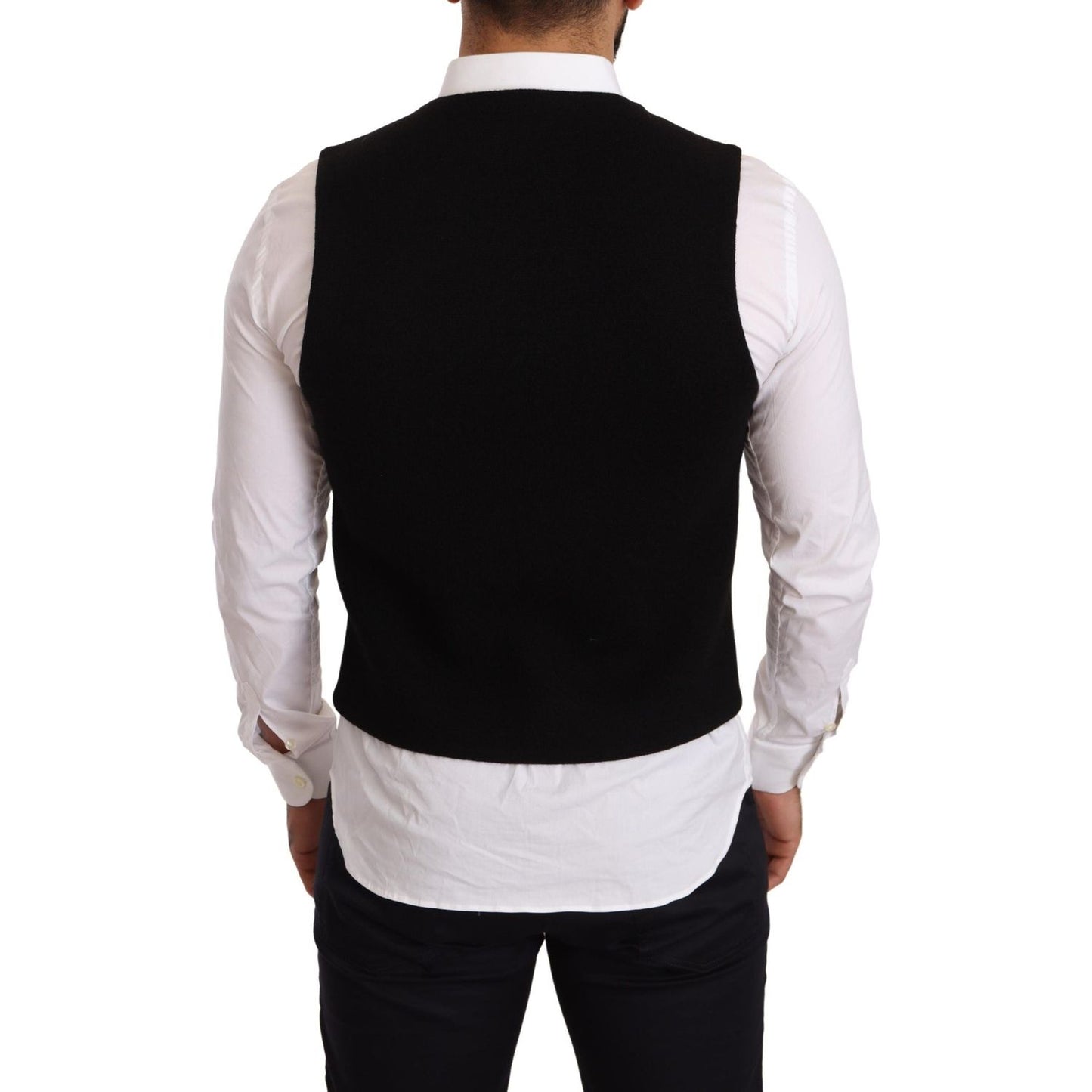 Dolce & Gabbana Black Cotton Single Breasted Waistcoat Vest Jacket
