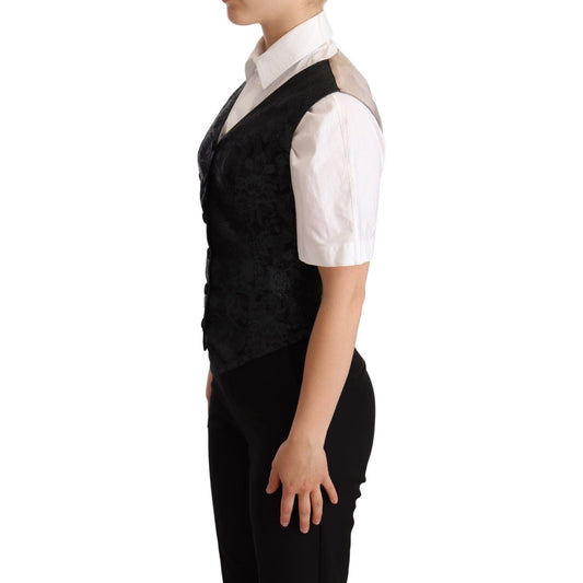 Dolce & Gabbana Black Jacquard Floral Waistcoat Vest Green TSH5979 -40