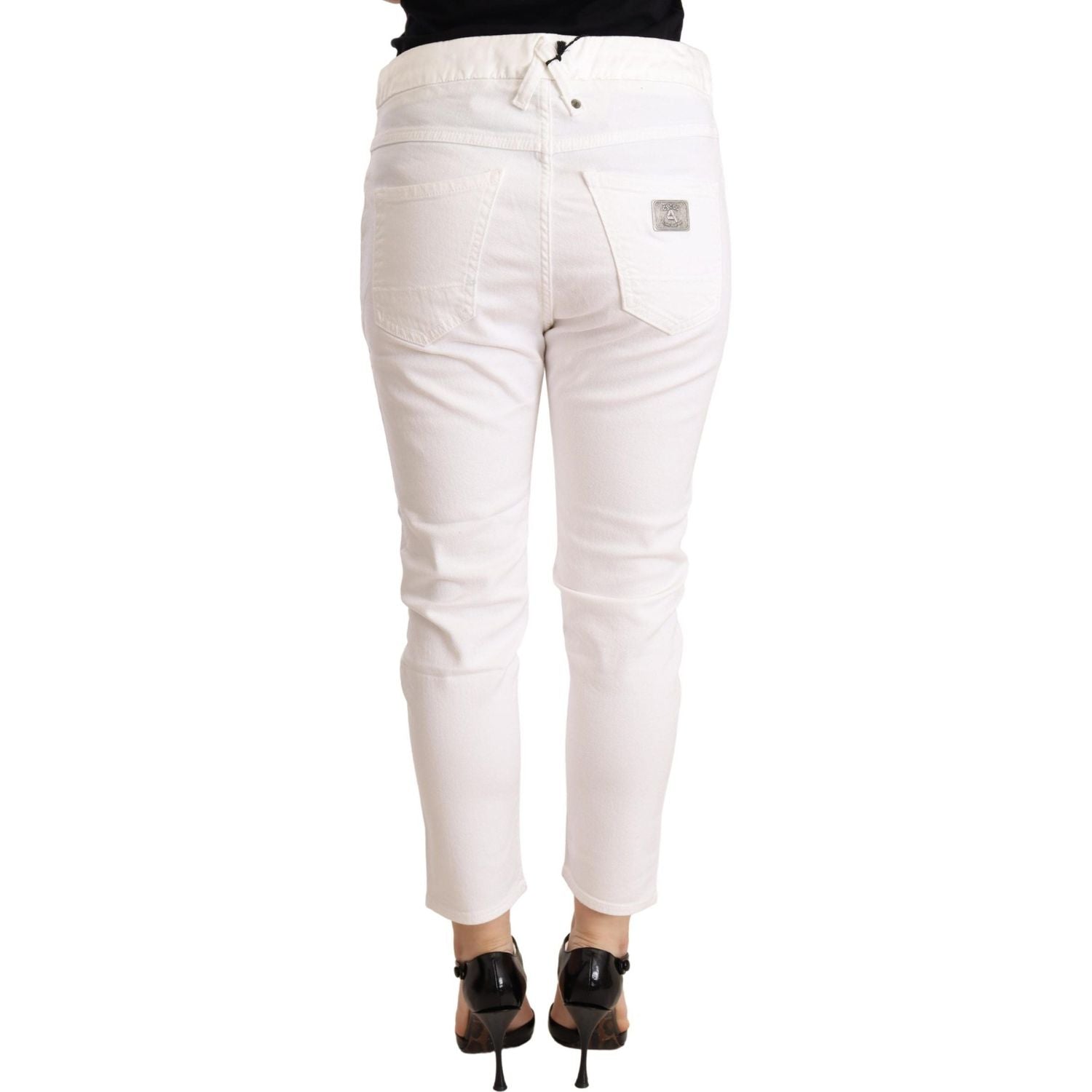 CYCLE White Mid Waist Slim Fit Skinny Cotton Stretch Trouser