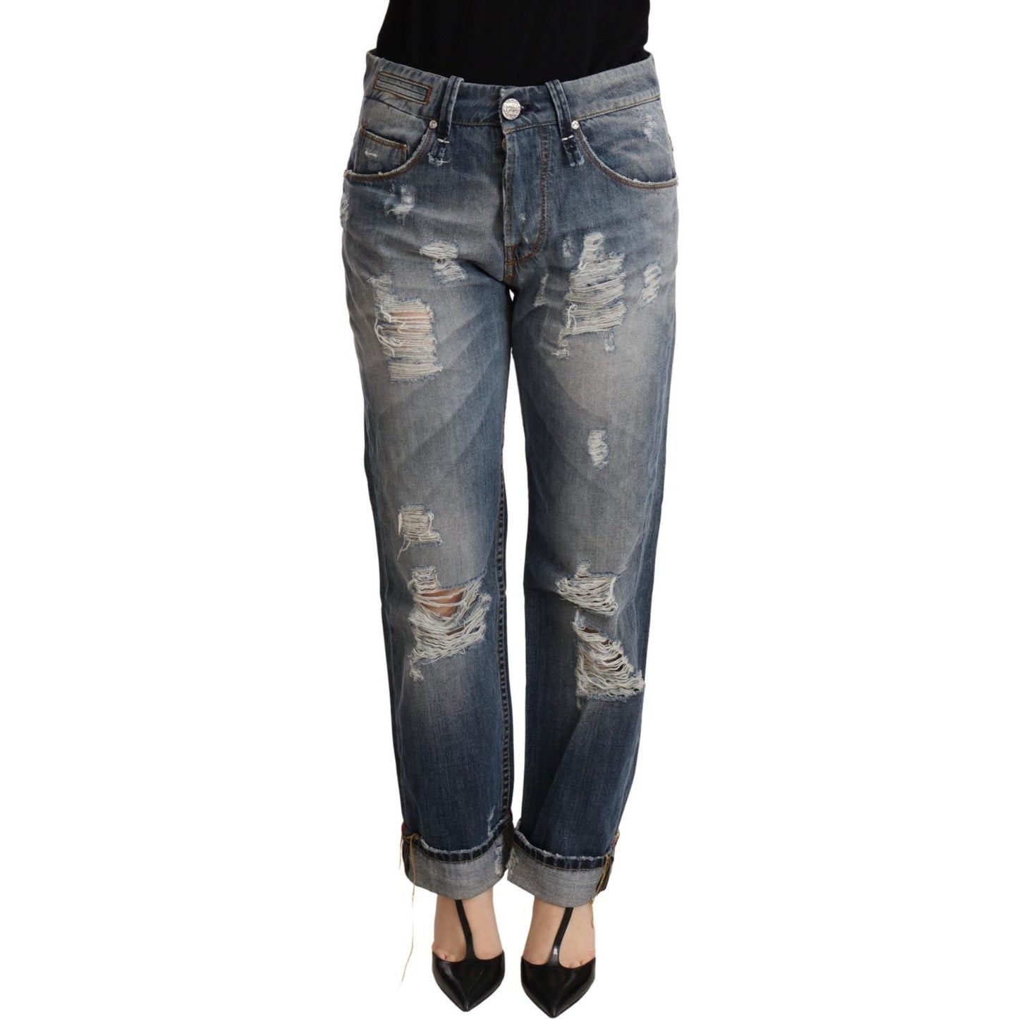 Acht Blue Tattered Mid Waist Straight Denim Trouser WOMAN TROUSERS